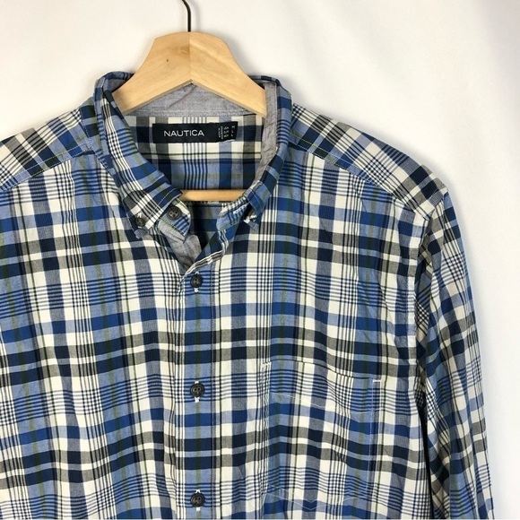 Nautica Blue & White Plaid Long Sleeve Button Down M - Picture 3 of 4